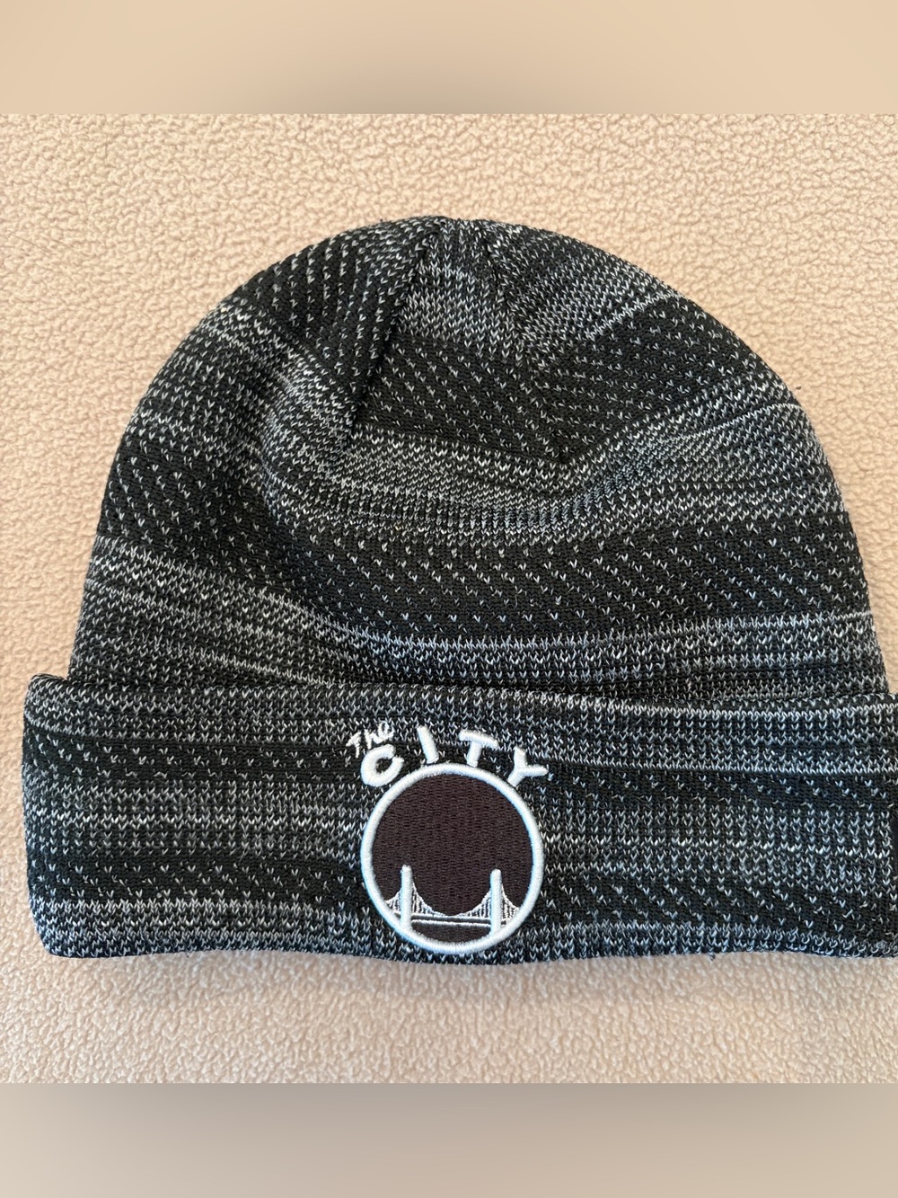The City Embroidered Knit Beanie - Black & Gray